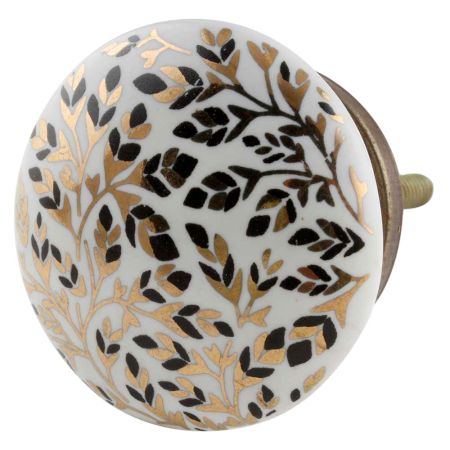 Golden And Black Leaf Flat Ceramic Cabinet Knobs